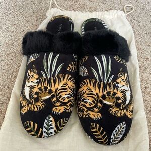 Printfresh Embroidered Tiger Fur Trim Slippers Bagheera Print Fresh Size US 10